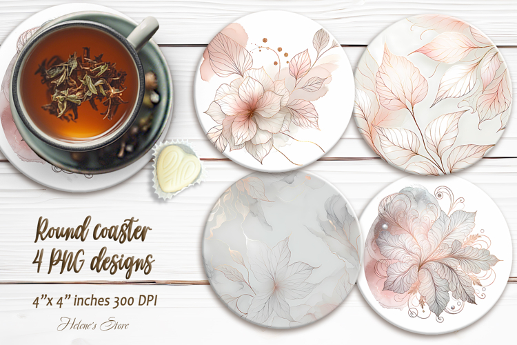 Watercolor Pink Leaves round coaster sublimation designs png