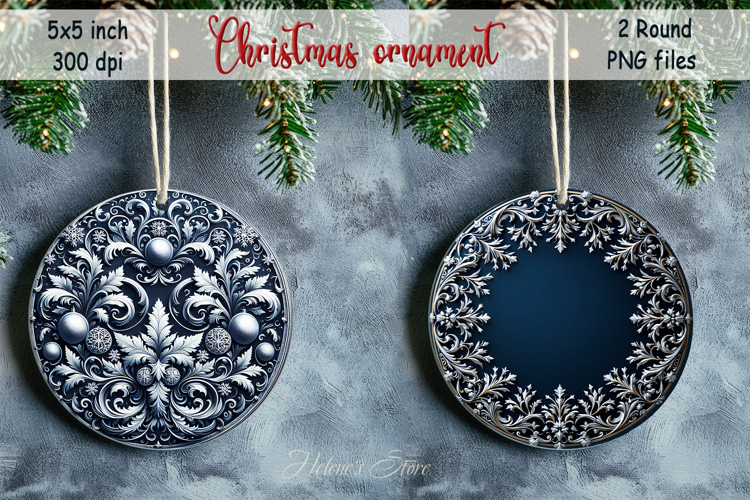 Christmas vintage round ornament sublimation designs PNG