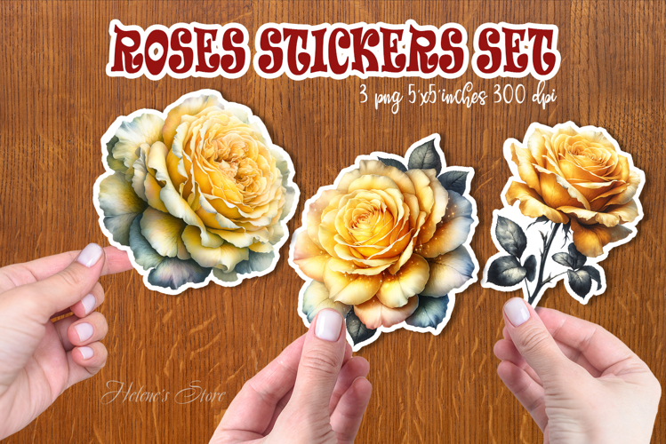 Watercolor rose flower printables stickers |Yellow roses png