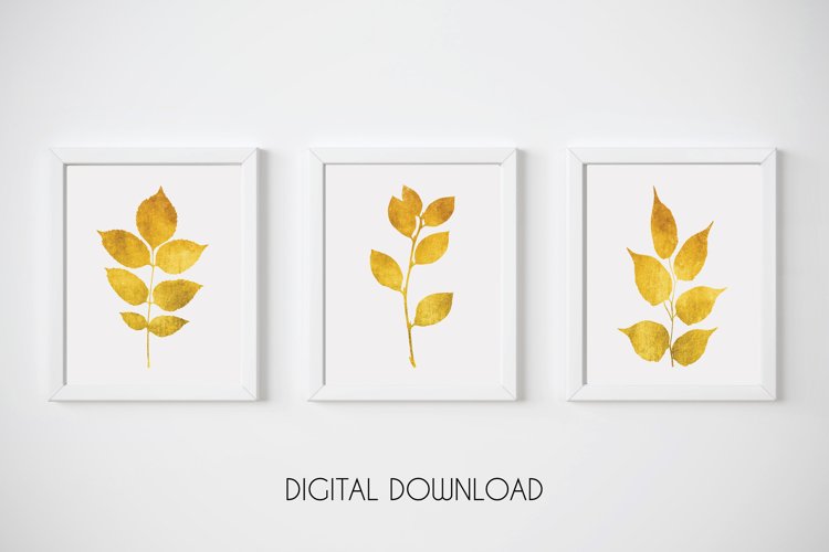 Gold Leaf Prints, Gold Print Set, Gold Botanical Prints example image 1