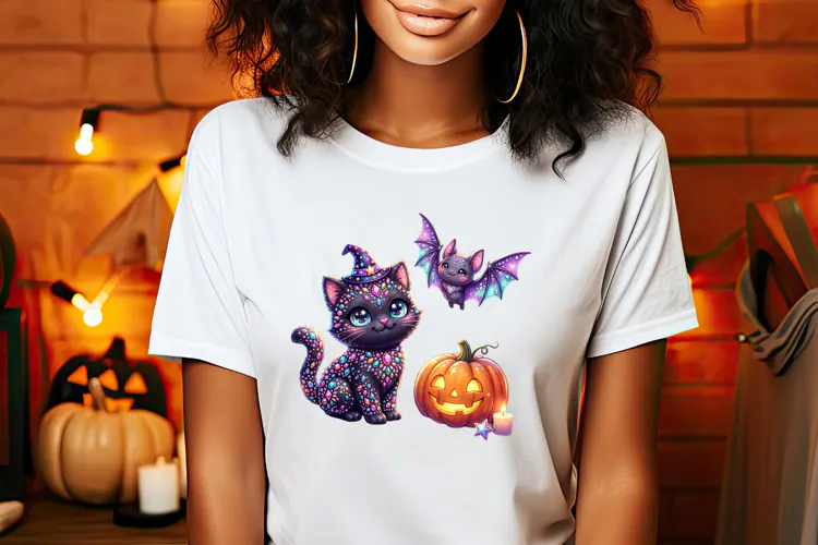 Cute Halloween clipart | Kawaii black cat sublimation design