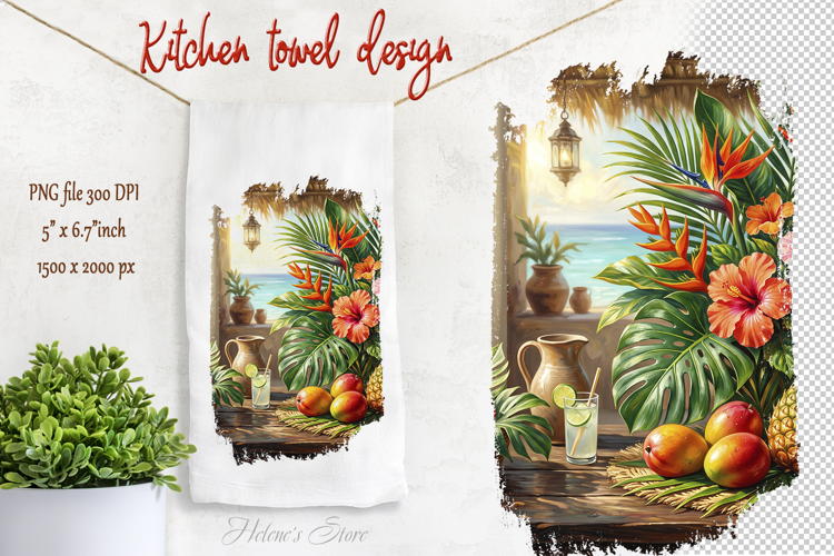 Summer tropical design | Farmhouse kitchen tea towel png