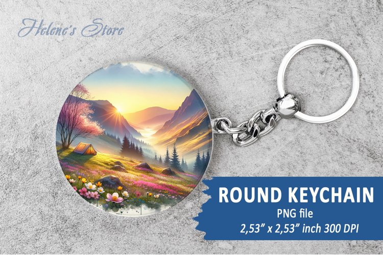 Mountains round keychain sublimation| Spring Car coaster
