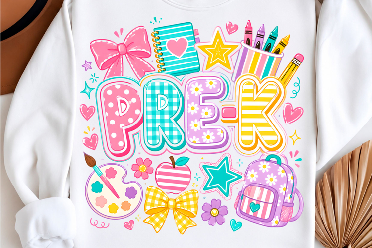 Striped Floral Pre-K Grade Shirt PNG