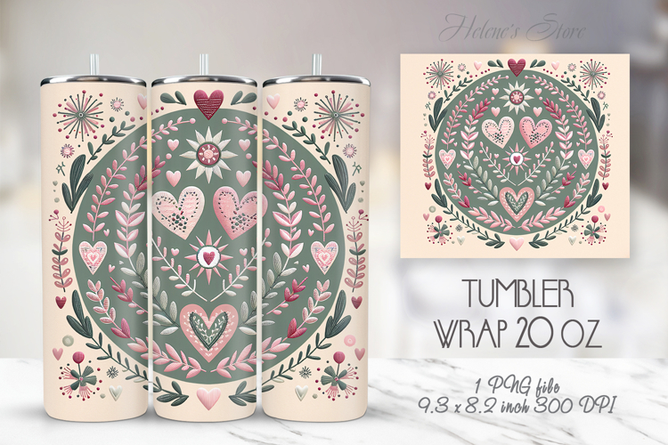 Pastel heart & flowers straight skinny tumbler 20 oz wrap