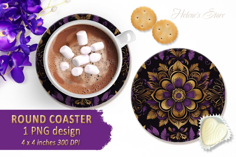 Vintage coaster Sublimation | Retro pattern round coasters example image 1