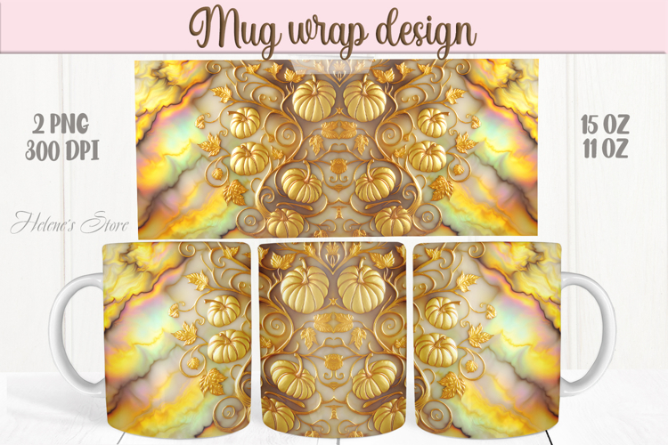 Happy Halloween day mug wrap design png | Gold pumpkin