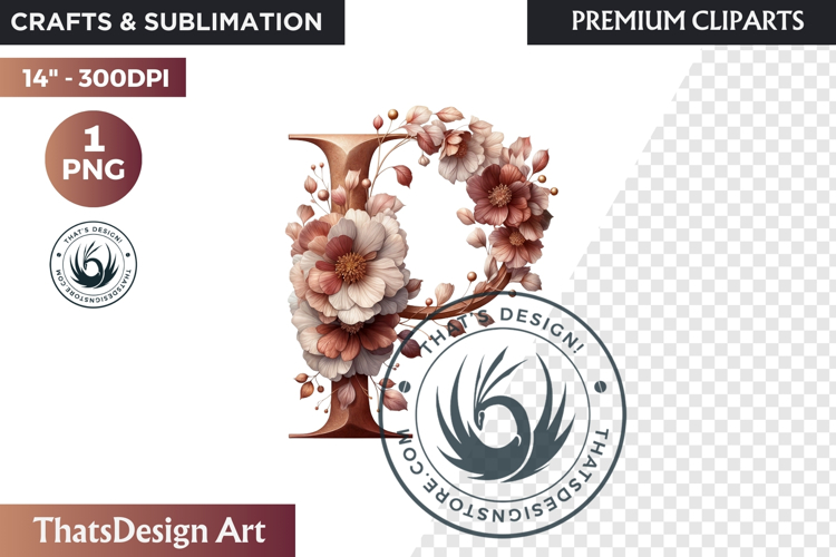 Floral Alphabet wedding Clipart Rose Gold flower letter