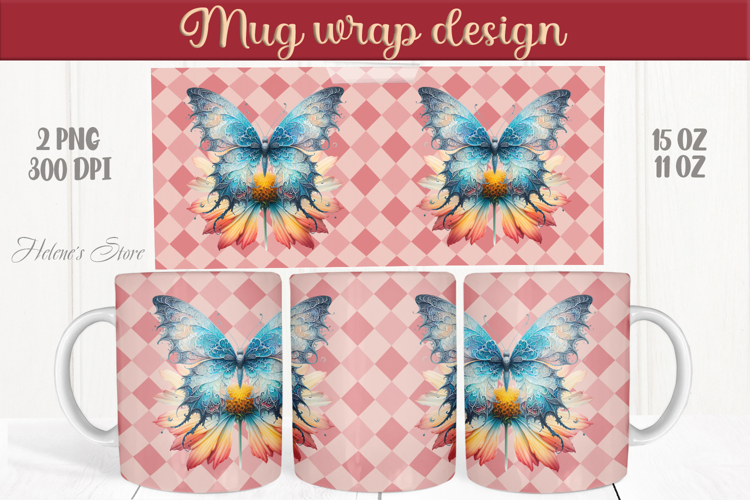 Cute butterfly mug wrap sublimation 15oz 11oz| Summer vibes