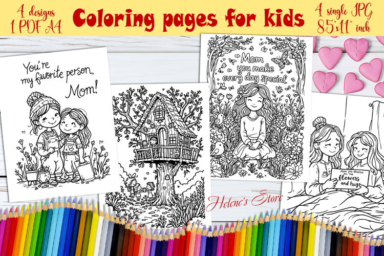 Happy Mothers Day Coloring Book Pages jpeg | Gift for mom
