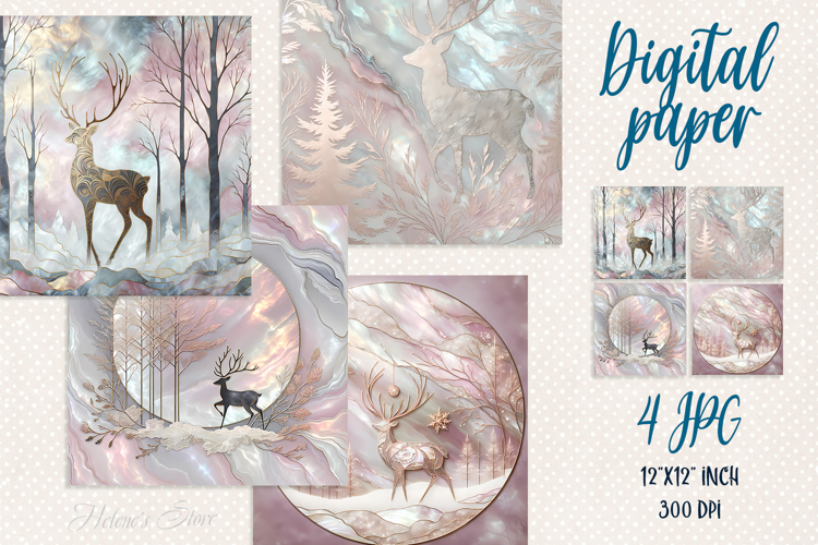 Christmas gold reindeer digital paper | Pink Scrap booking