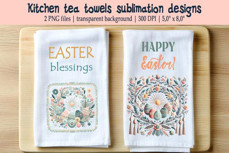 Easter floral wreath with eggs kitchen tea towel sublimation