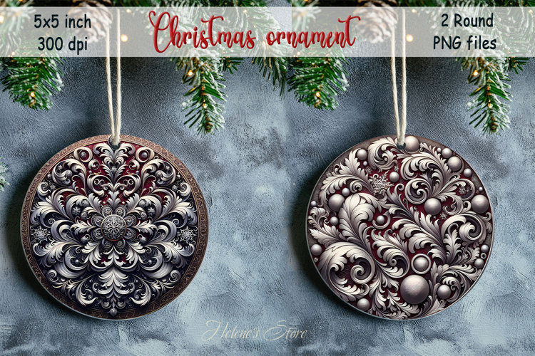 Christmas vintage round ornament sublimation designs PNG
