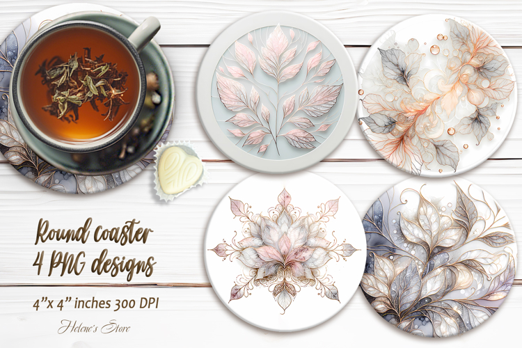 Watercolor Delicate Leaves round coaster sublimation designs