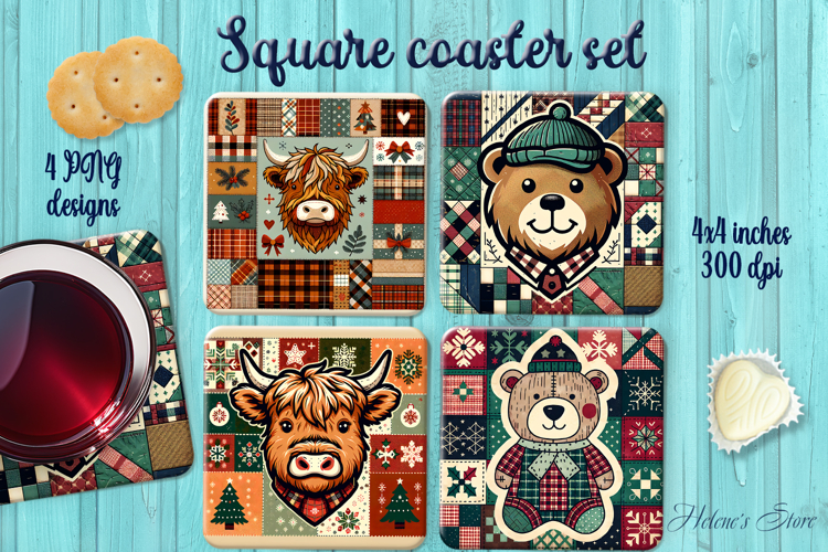 Christmas Rustic Patchwork square coasters wrap sublimation