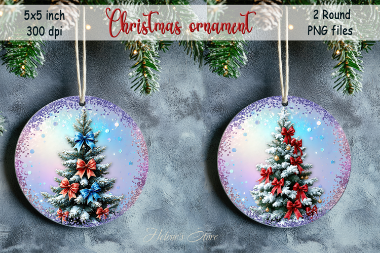 Cute Christmas tree round ornament sublimation designs png