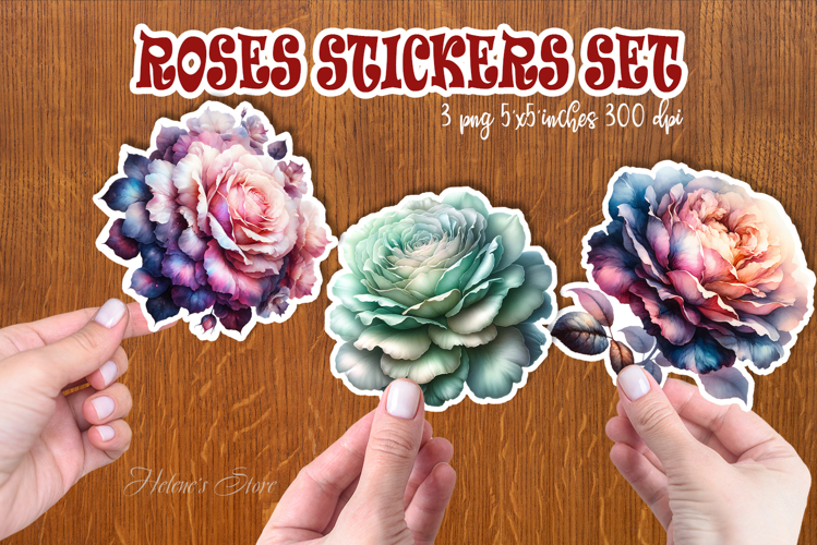 Watercolor rose flower printables stickers | Pink roses png