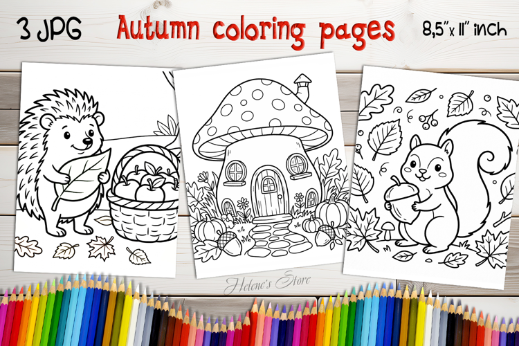 Cute animals Coloring Pages |Autumn Kids Coloring Book Print