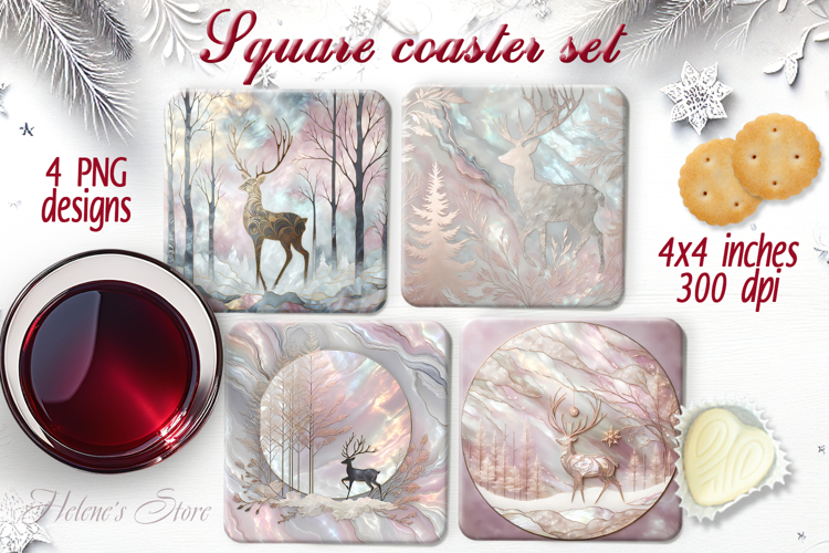Magic Christmas deer square coaster sublimation designs png