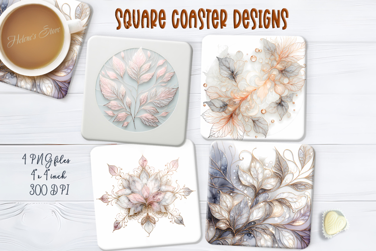 Pink autumn leaves square coasters png |Luxury floral design