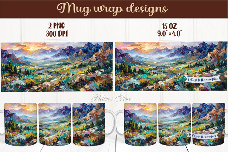 Mountains mug wrap sublimation|Mountain camping mug wrap png example image 1