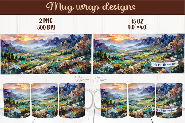 Mountains mug wrap sublimation|Mountain camping mug wrap png