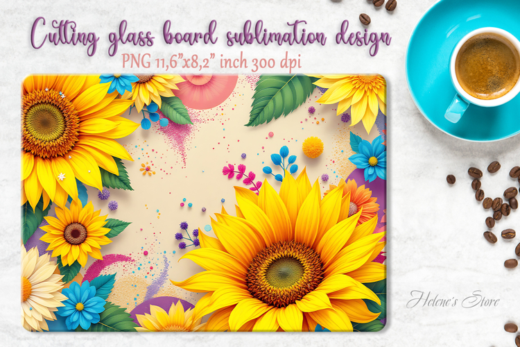 Sunflowers cutting board sublimation png | Summer floral