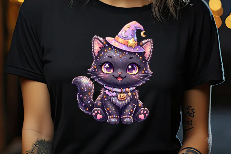 Cute Halloween clipart | Kawaii black cat sublimation design