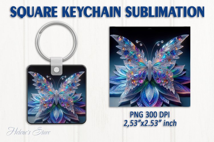 3d Crystal butterfly keychain sublimation | Square keychain example image 1
