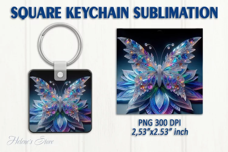 3d Crystal butterfly keychain sublimation | Square keychain