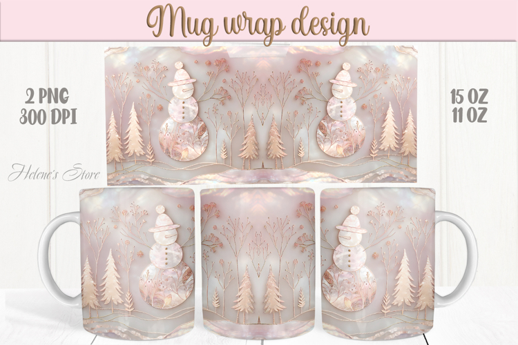 Pastel Christmas gold mug wrap png |Snowman mug sublimation