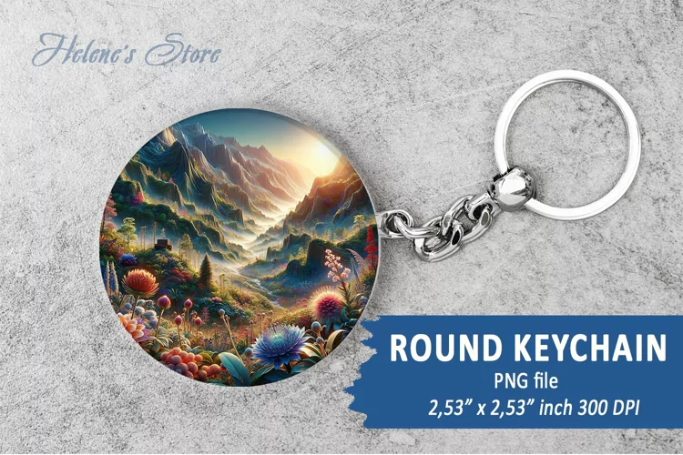 Mountains round keychain sublimation| Spring Car coaster