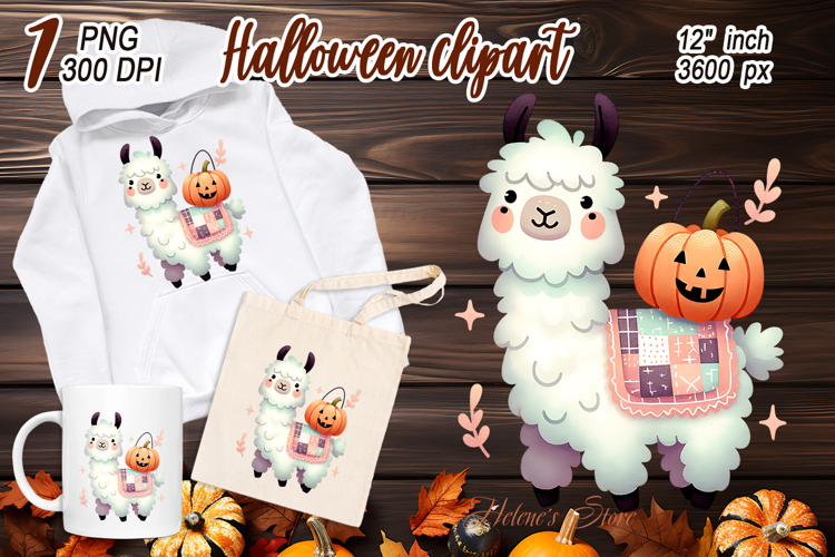 Cute Watercolor Llama with pumpkin clipart png |Fall Animals