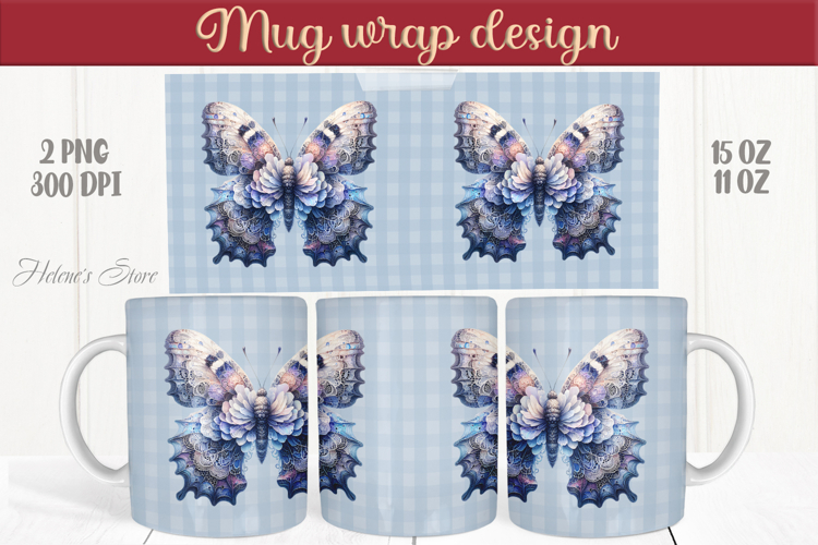Blue butterfly mug wrap sublimation 15oz 11oz| Summer vibes