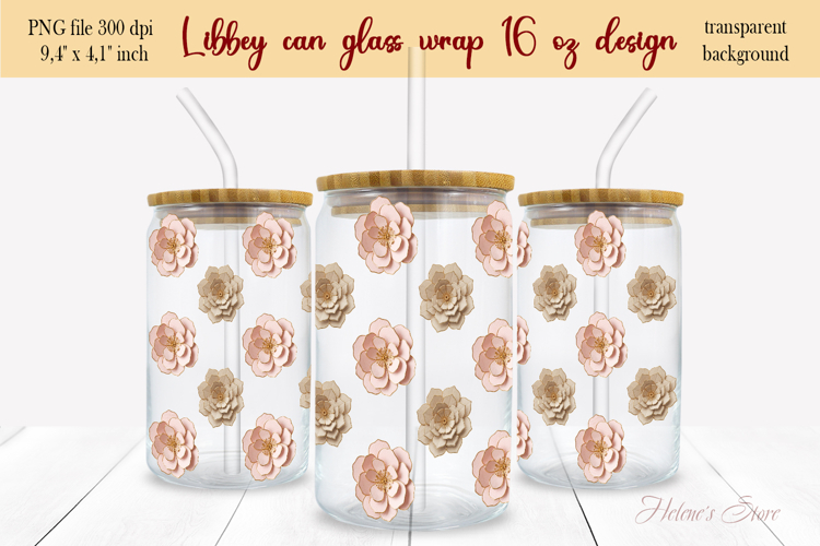 3d paper floral pattern Libbey Can Glass Wrap 16oz design