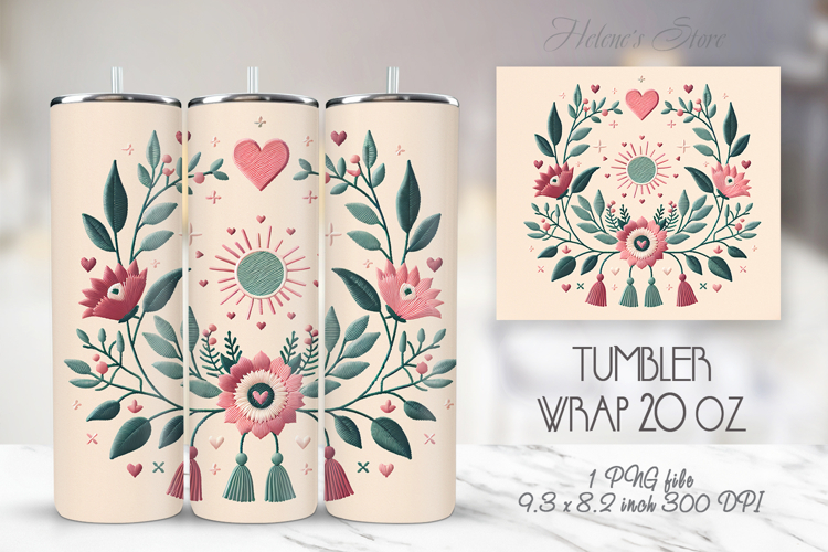 Pastel heart & flowers straight skinny tumbler 20 oz wrap