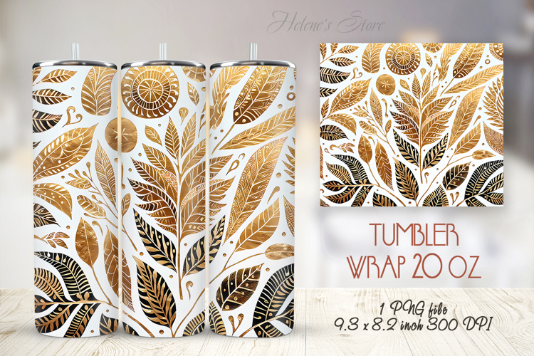 Autumn Gold Leaves straight tumbler 20oz wrap design png