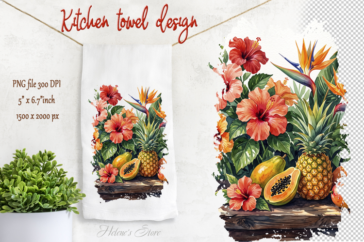Summer tropical design | Farmhouse kitchen tea towel png