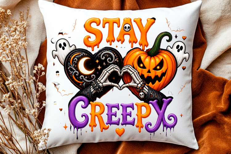 Stay creepy Halloween skeleton heart and pumpkin design