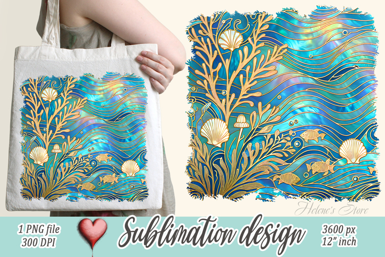 Blue ocean gold and pearl sublimation designs png | Sea life