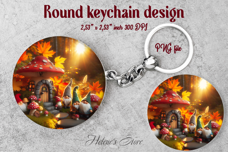 Cute garden gnome and cozy home round keychain design png