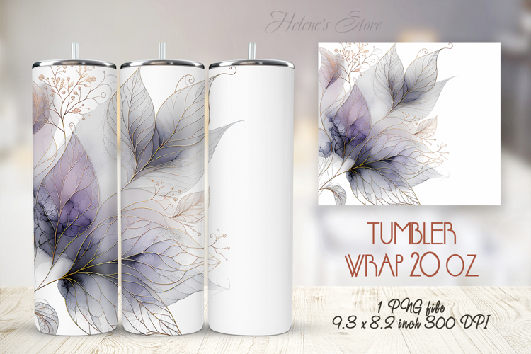 Purple watercolor leaves straight tumbler 20oz wrap designs