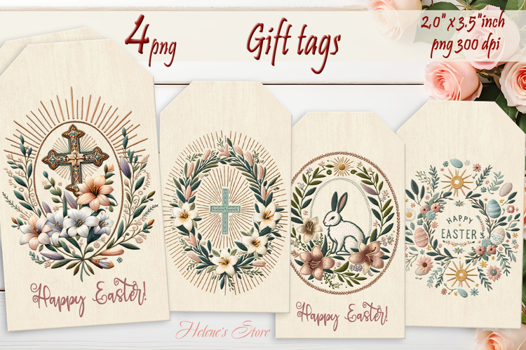 Easter cross Gift Tags|Happy Easter labels|Boho pastel label
