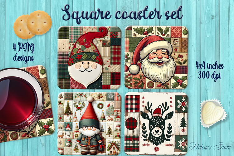 Christmas Rustic Patchwork square coasters wrap sublimation