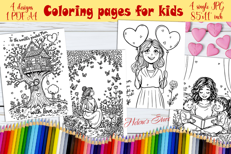 Happy Mothers Day Coloring Book Pages jpeg | Gift for mom