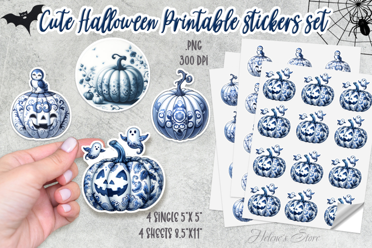 Blue Halloween Pumpkin Stickers Printable|Spooky sticker PNG