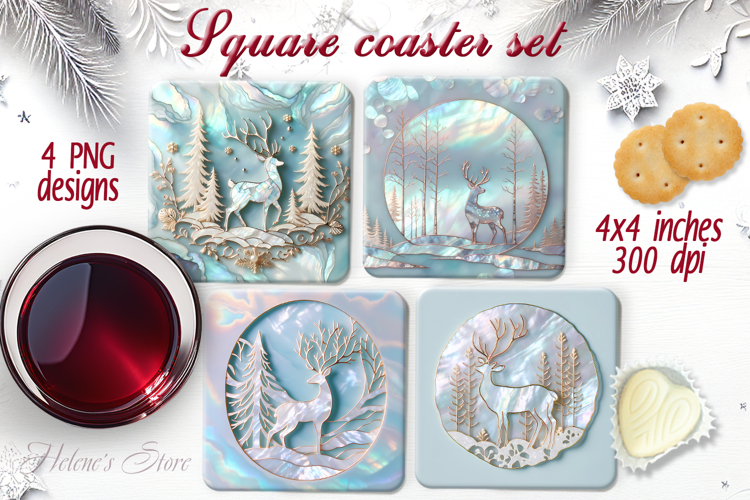 Magic Christmas deer square coaster sublimation designs png