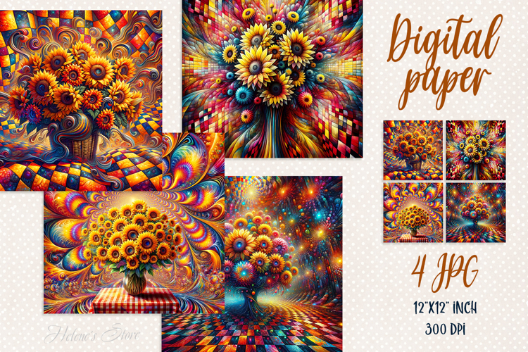 Cute sunflowers bouquet digital paper|Scrap booking graphics