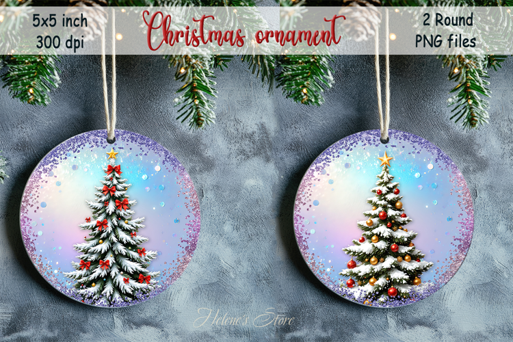 Cute Christmas tree round ornament sublimation designs png