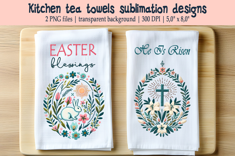 Easter floral wreath with eggs kitchen tea towel sublimation